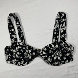Black & White Floral Underwire Freshwater Bikini‎ Swim Top Size Small